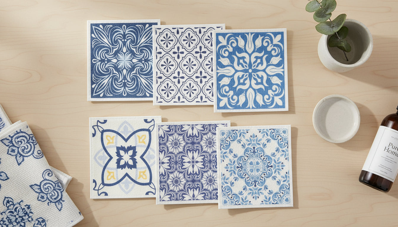 Torchons Suédois Super absorbants Réutilisables et Lavables en Cellulose Douce Biodégradable