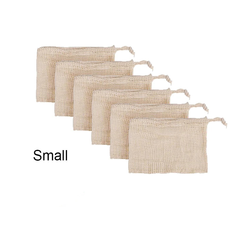 Lot de 6 Sacs en Coton Réutilisables pour Légumes et Fruits