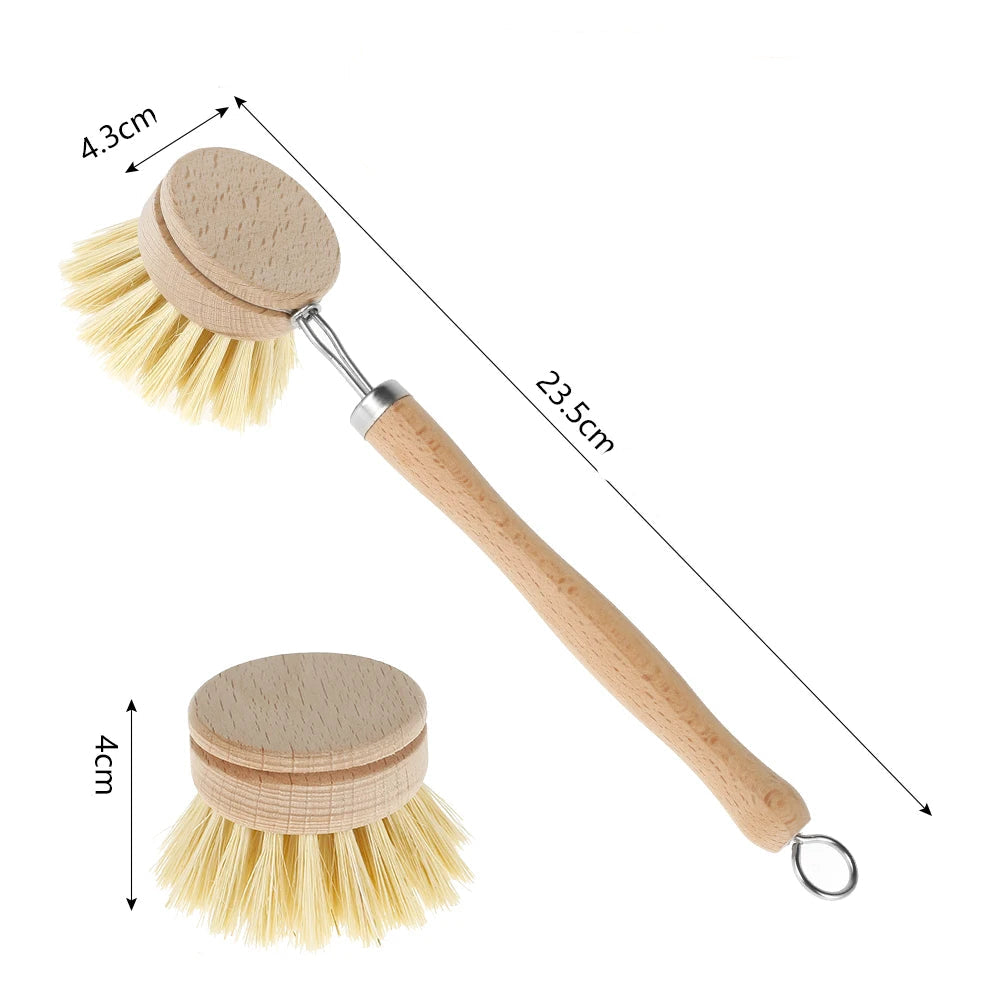 Brosse à Vaisselle en Bois et Fibres Végétales - Bâtons et Brosses Rechargeables