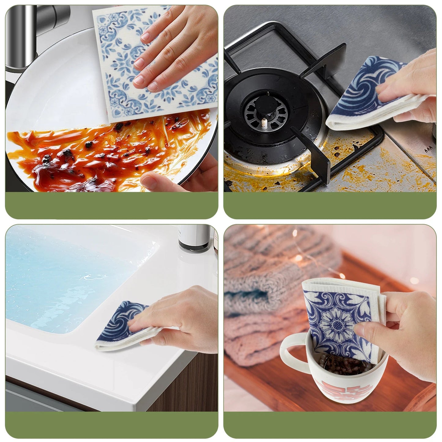 Torchons Suédois Super absorbants Réutilisables et Lavables en Cellulose Douce Biodégradable