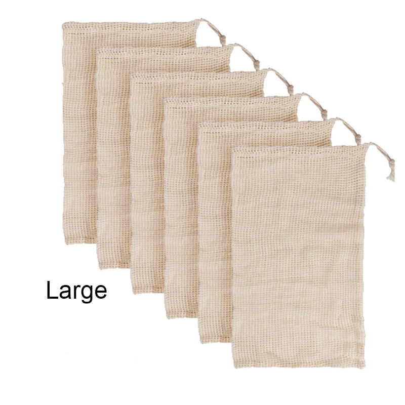 Lot de 6 Sacs en Coton Réutilisables pour Légumes et Fruits