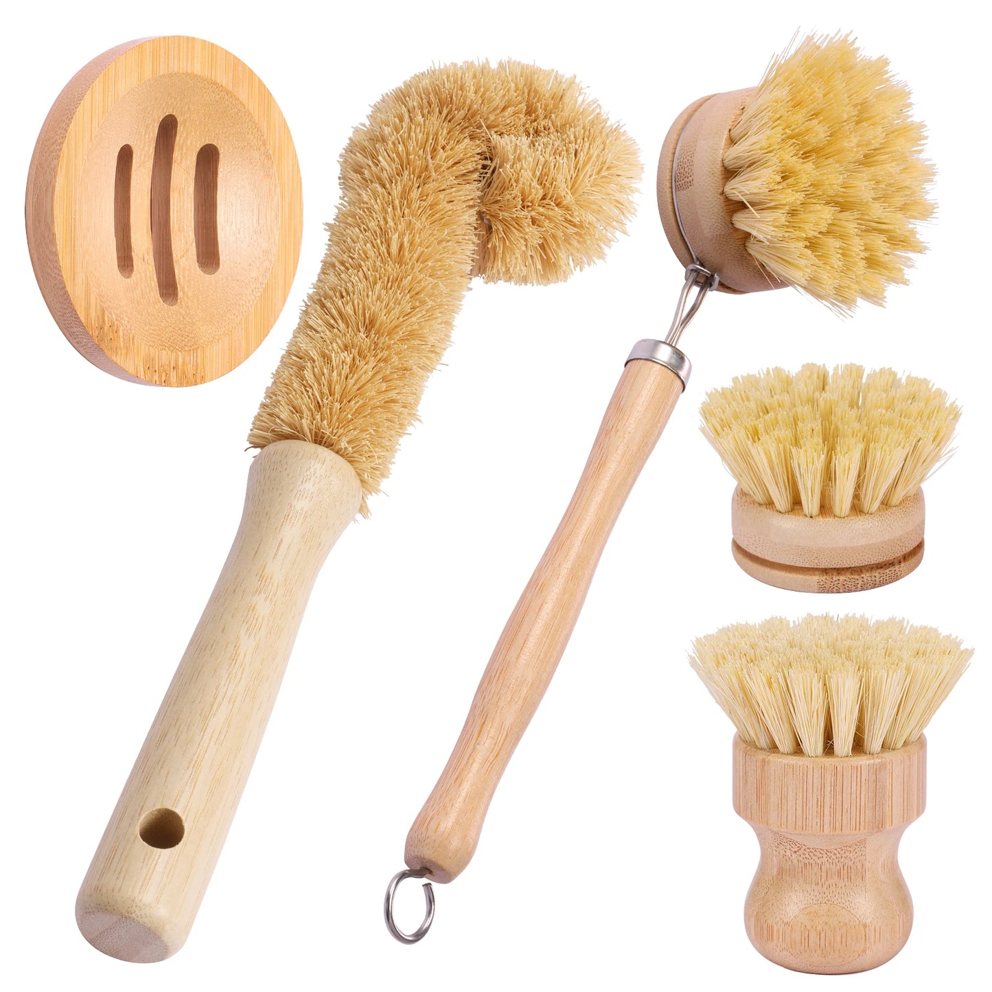Set de Brosses à Vaisselle, Goupillon et Repose Savon en Bois