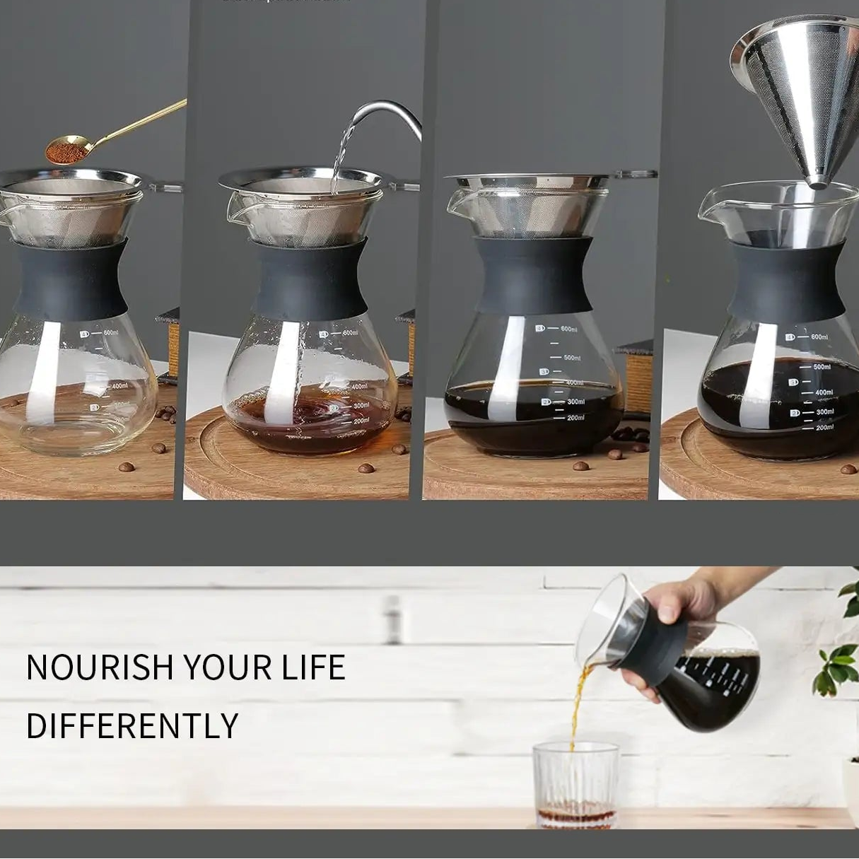 Machine à Café Slow-life en Verres avec Filtre en Inox