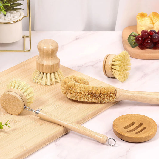 Set de Brosses à Vaisselle, Goupillon et Repose Savon en Bois