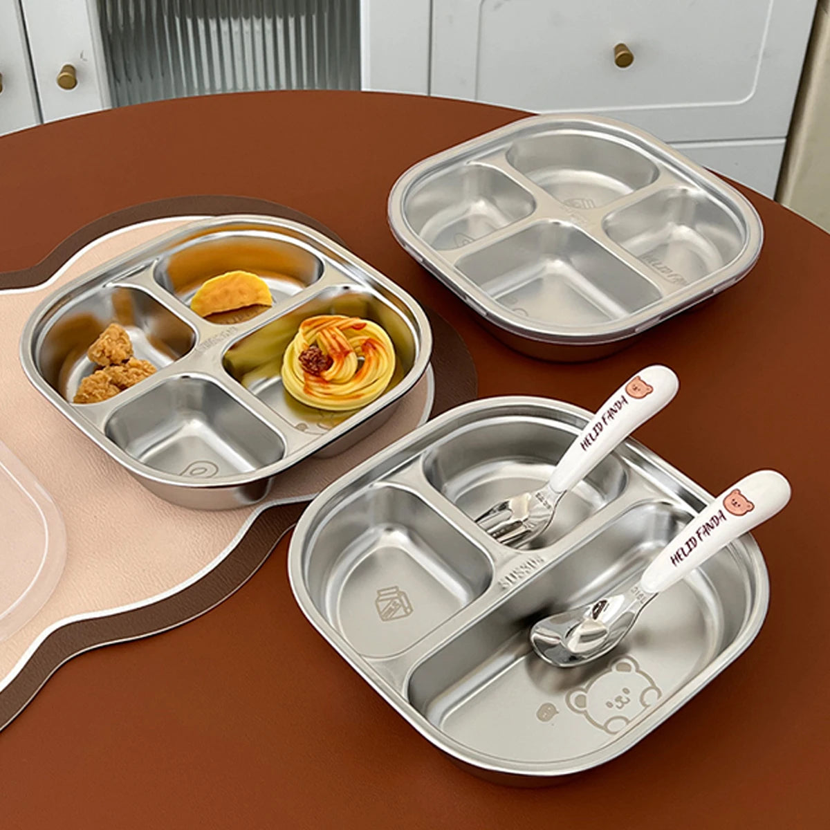 Assiette en Inox Divisée en 3 ou 4 Parties