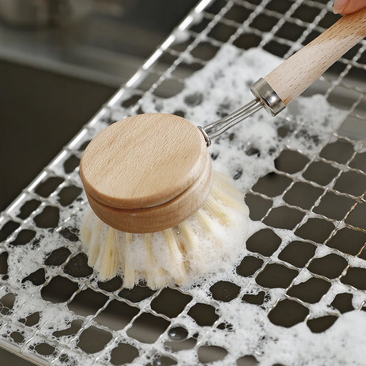 Brosse à Vaisselle en Bois et Fibres Végétales - Bâtons et Brosses Rechargeables