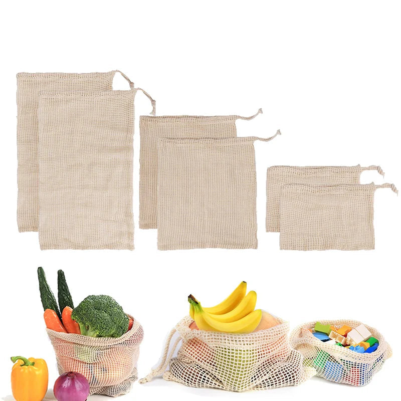 Lot de 6 Sacs en Coton Réutilisables pour Légumes et Fruits