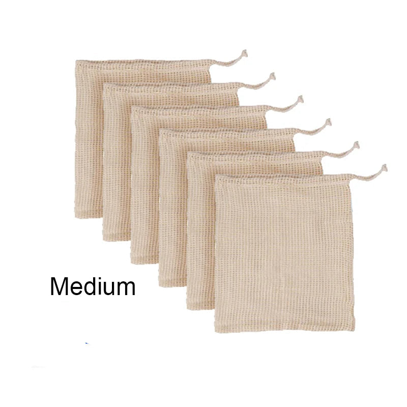 Lot de 6 Sacs en Coton Réutilisables pour Légumes et Fruits